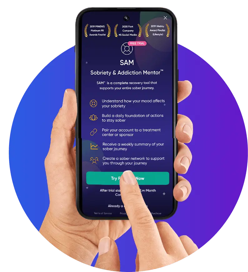 SAM AI sobriety and addiction mentor app on mobile